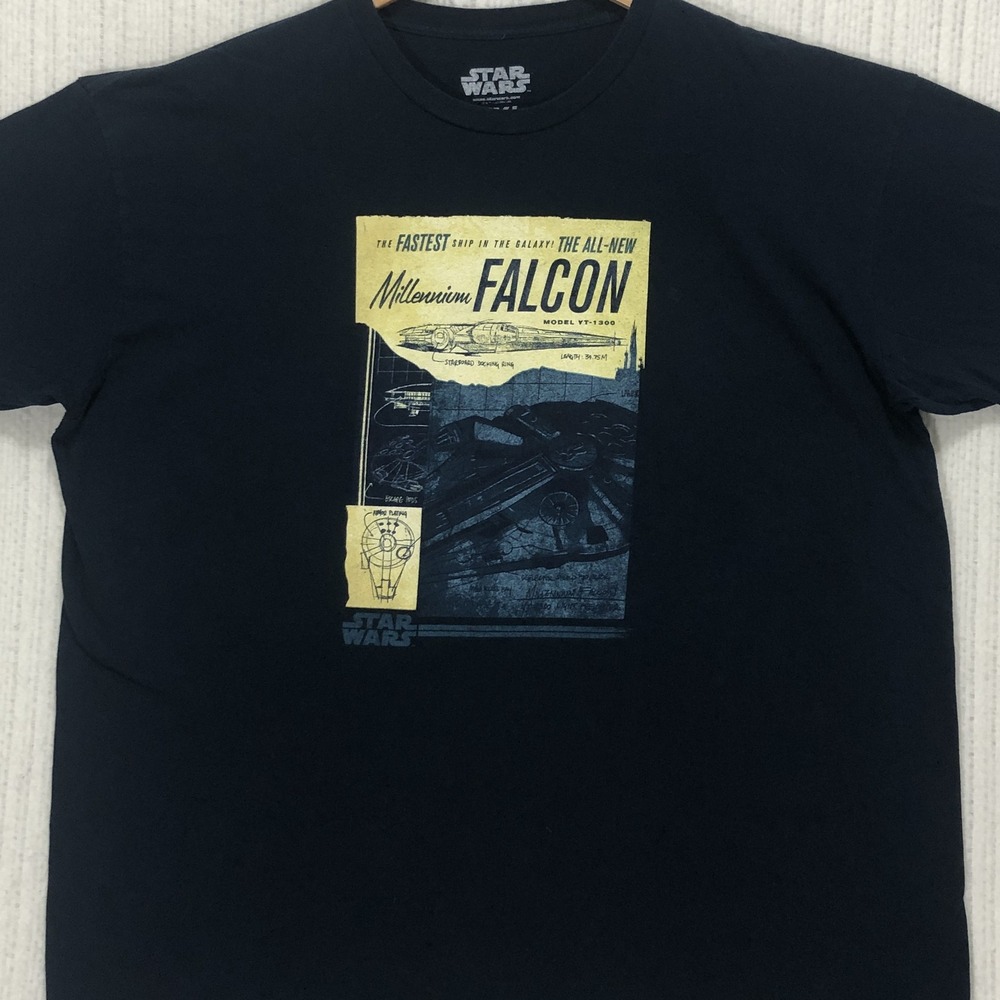 Star Wars Millennium Falcon Blueprint Graphic T-Shirt Navy Blue XXL ThinkGeek